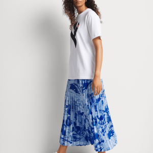 Women's Azure Pleated Patterned Midi Skirt