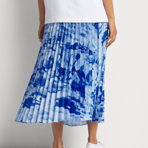 Women's Azure Pleated Patterned Midi Skirt