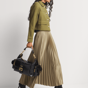 Women's Midnight Pleated Satin Maxi Skirt