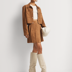 Women's Ebony Faux Suede Pleated Mini Skirt