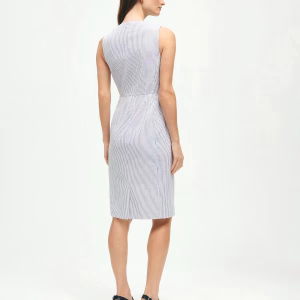 Striped Seersucker Beaded Collar Cotton Dress