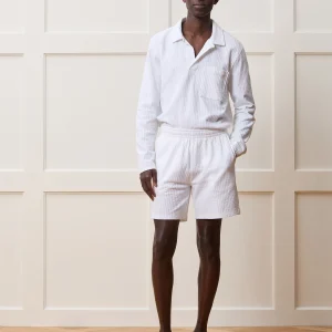 Textured Seersucker Long Sleeve Polo – Alabaster White