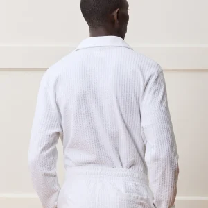 Textured Seersucker Long Sleeve Polo – Alabaster White