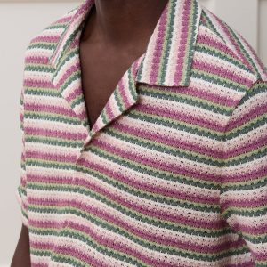 Relaxed Fit Knit Stripe Polo – Raspberry Crush