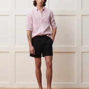Striped Linen Long Sleeve Shirt with Point Collar – Pink & White