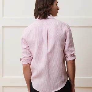 Striped Linen Long Sleeve Shirt with Point Collar – Pink & White