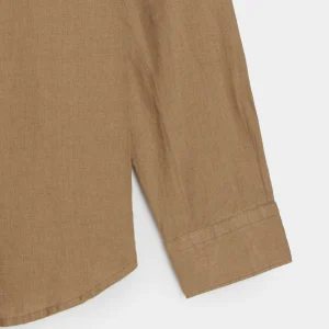 Slim Fit Linen Long Sleeve Shirt with Point Collar – Vintage Brown