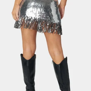 Black Sequin Fringe Mini Skirt